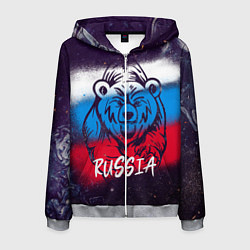 Толстовка 3D на молнии мужская Russia Bear, цвет: 3D-меланж