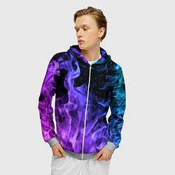 Толстовка 3D на молнии мужская ОГОНЬ НЕОН, цвет: 3D-меланж — фото 2