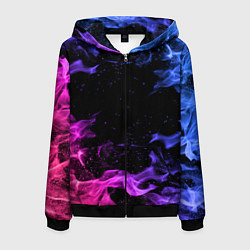 Толстовка 3D на молнии мужская ОГОНЬ НЕОН, цвет: 3D-черный