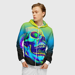 Толстовка 3D на молнии мужская Neon skull, цвет: 3D-белый — фото 2