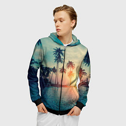 Толстовка 3D на молнии мужская Пальмы, цвет: 3D-черный — фото 2