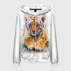 Толстовка 3D на молнии мужская Tiger Art, цвет: 3D-белый