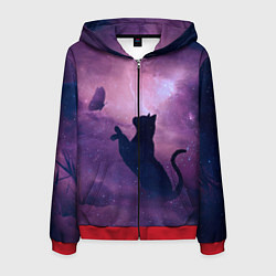 Толстовка 3D на молнии мужская Кошка играет с бабочкой, цвет: 3D-красный