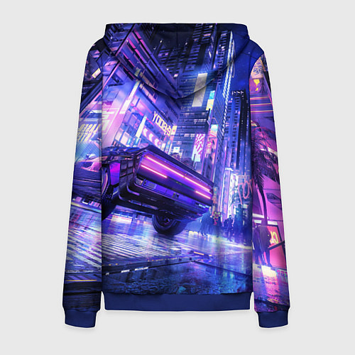 Мужская толстовка на молнии Cyberpunk city / 3D-Синий – фото 2