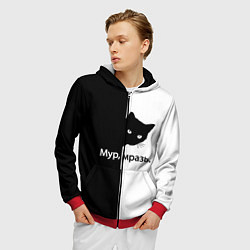 Толстовка 3D на молнии мужская Черный кот, цвет: 3D-красный — фото 2