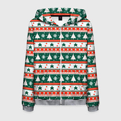Толстовка 3D на молнии мужская Новогодний орнамент, цвет: 3D-меланж