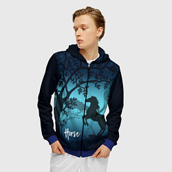 Толстовка 3D на молнии мужская Конь, цвет: 3D-синий — фото 2