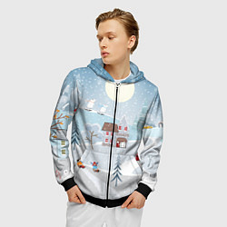 Толстовка 3D на молнии мужская Зимний дворик, цвет: 3D-черный — фото 2