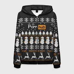 Толстовка 3D на молнии мужская Christmas PornHub, цвет: 3D-черный