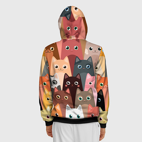 Мужская толстовка на молнии Котики мультяшные / 3D-Черный – фото 4