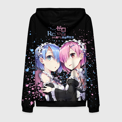 Мужская толстовка на молнии Re:Zero, Рам и Рем / 3D-Черный – фото 2