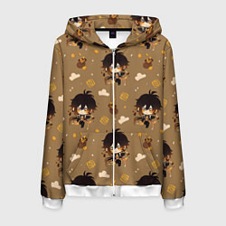 Толстовка 3D на молнии мужская Чиби Чжун Ли, цвет: 3D-белый