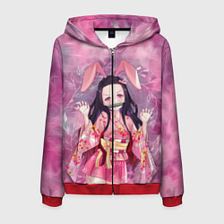 Толстовка 3D на молнии мужская Незуко Камадо, цвет: 3D-красный