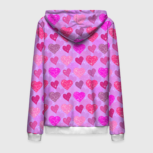 Мужская толстовка на молнии Розовые сердечки / 3D-Белый – фото 2