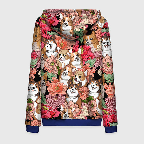Мужская толстовка на молнии Корги & Цветы / 3D-Синий – фото 2