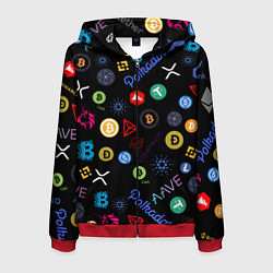 Толстовка 3D на молнии мужская BITCOIN PATTERN БИТКОИН Z, цвет: 3D-красный