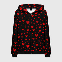 Толстовка 3D на молнии мужская Красные сердца, цвет: 3D-черный