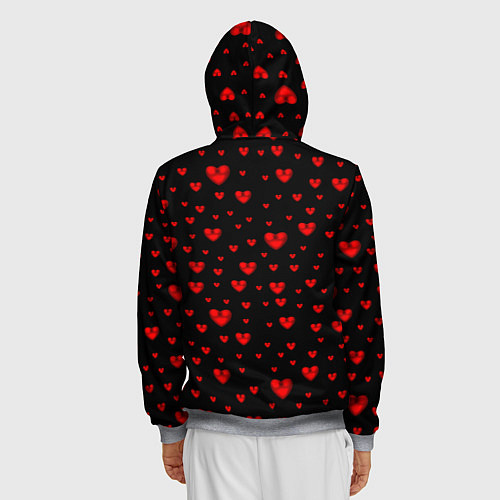 Мужская толстовка на молнии Красные сердца / 3D-Меланж – фото 4