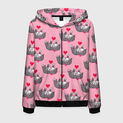 Толстовка 3D на молнии мужская Пиксельные котики, цвет: 3D-черный