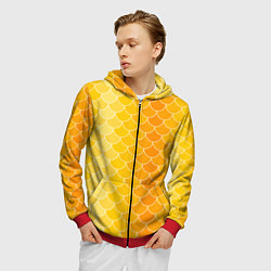 Толстовка 3D на молнии мужская Желтая чешуя, цвет: 3D-красный — фото 2