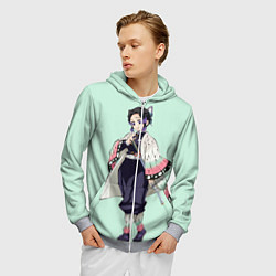 Толстовка 3D на молнии мужская Шинобу Кочо, Столб Насекомого, цвет: 3D-меланж — фото 2