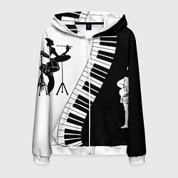 Толстовка 3D на молнии мужская Черно Белое пианино, цвет: 3D-белый