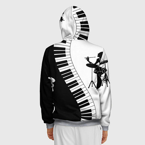 Мужская толстовка на молнии Черно Белое пианино / 3D-Меланж – фото 4