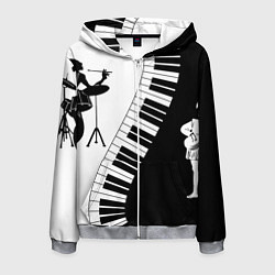 Толстовка 3D на молнии мужская Черно Белое пианино, цвет: 3D-меланж