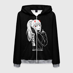 Толстовка 3D на молнии мужская Зеро Ту показывает палец, цвет: 3D-меланж