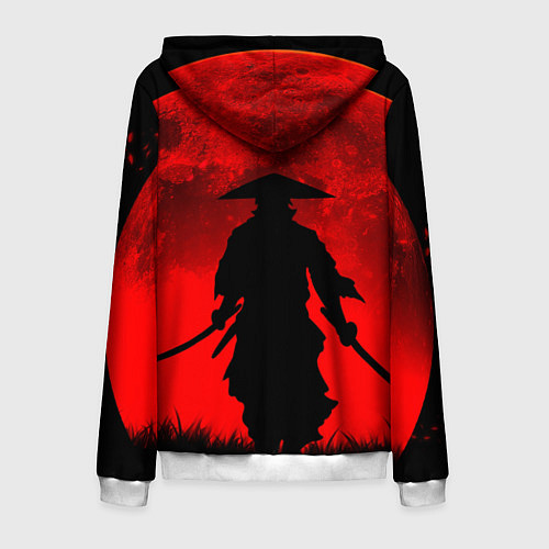 Мужская толстовка на молнии САМУРАЙ кровавой луны / 3D-Белый – фото 2