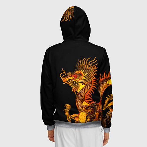 Мужская толстовка на молнии Золотой китайский дракон / 3D-Меланж – фото 4