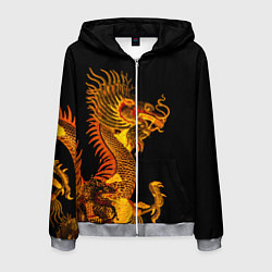Толстовка 3D на молнии мужская Золотой китайский дракон, цвет: 3D-меланж