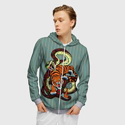 Толстовка 3D на молнии мужская Тигры Змея Полосы, цвет: 3D-меланж — фото 2