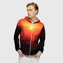 Толстовка 3D на молнии мужская УТРЕННИЙ РАССВЕТ НАД ОБЛАКАМИ, цвет: 3D-меланж — фото 2