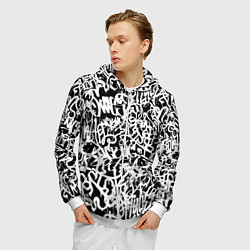 Толстовка 3D на молнии мужская Graffiti white on black, цвет: 3D-белый — фото 2