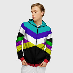 Толстовка 3D на молнии мужская Полосы, цвет: 3D-красный — фото 2