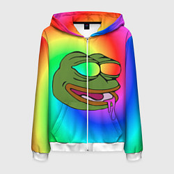 Толстовка 3D на молнии мужская Pepe rainbow, цвет: 3D-белый