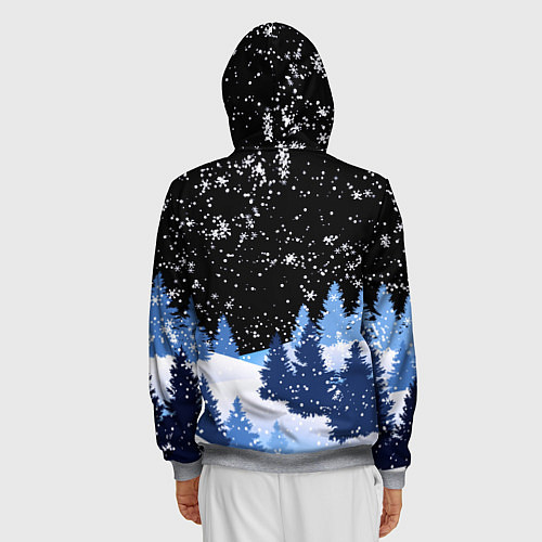 Мужская толстовка на молнии Снежная ночь в зимнем лесу / 3D-Меланж – фото 4