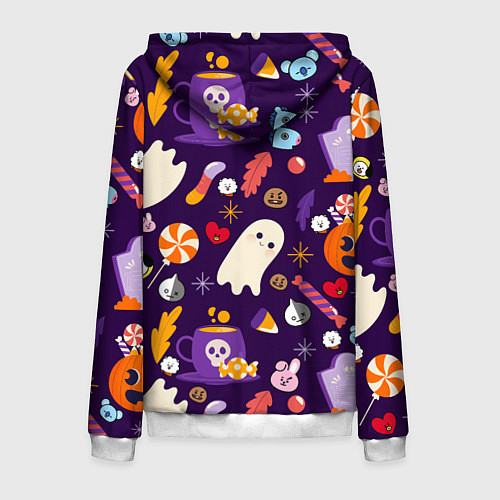 Мужская толстовка на молнии HALLOWEEN BTS BT21 PATTERN БТ21 БТС ХЕЛЛОУИН / 3D-Белый – фото 2