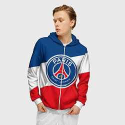 Толстовка 3D на молнии мужская Paris Saint-Germain FC, цвет: 3D-белый — фото 2