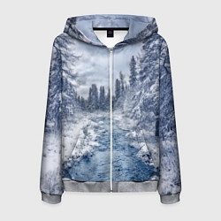 Толстовка 3D на молнии мужская СНЕЖНЫЙ ПЕЙЗАЖ, цвет: 3D-меланж