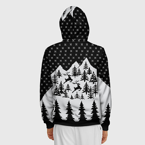 Мужская толстовка на молнии Северные Олени в Горах / 3D-Черный – фото 4