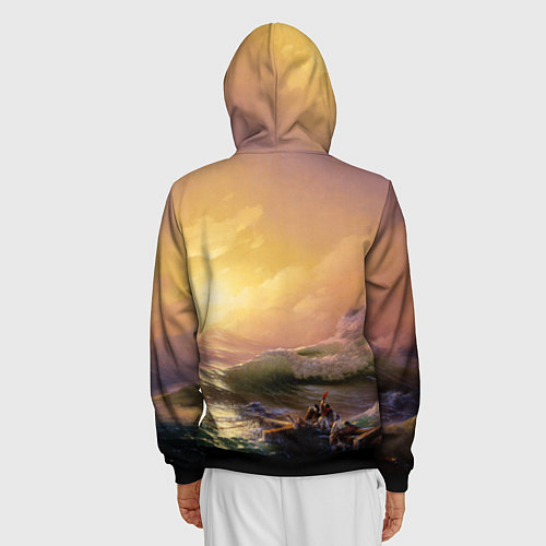 Мужская толстовка на молнии Шторм в море девятый вал / 3D-Черный – фото 4