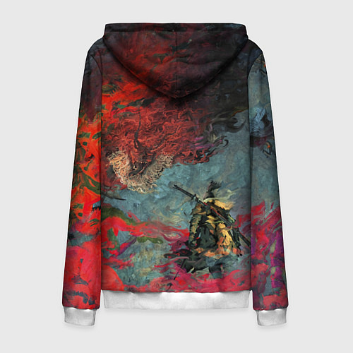 Мужская толстовка на молнии Sekiro Самурай против дракона / 3D-Белый – фото 2