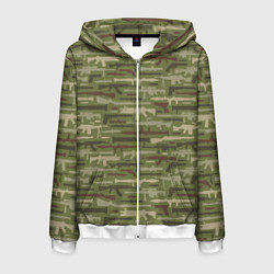 Толстовка 3D на молнии мужская Оружие камуфляж, цвет: 3D-белый