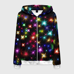 Толстовка 3D на молнии мужская ПРАЗДНИЧНЫЕ ОГОНЬКИ, цвет: 3D-белый