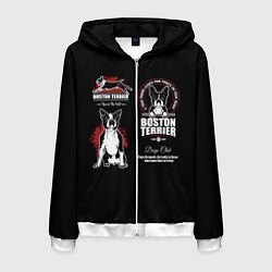 Толстовка 3D на молнии мужская Бостон-Терьер Boston Terrier, цвет: 3D-белый