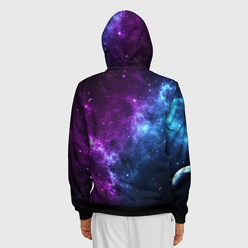Мужская толстовка на молнии NEON GALAXY НЕОНОВЫЙ КОСМОС / 3D-Черный – фото 4