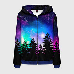 Толстовка 3D на молнии мужская Космический лес, елки и звезды, цвет: 3D-синий