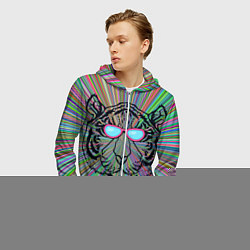 Толстовка 3D на молнии мужская Тигр в розовых очках, цвет: 3D-белый — фото 2